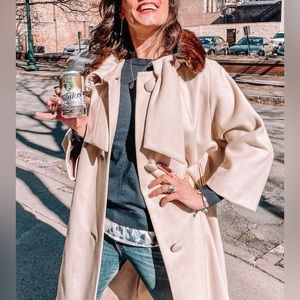 Vintage 1950s Lilly Ann Wool fur Trimmed Swing A Line Coat